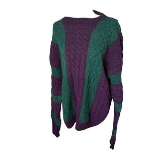 Vtg Embassy Row Size XL Hand Knit Men's Sweater Shetland Wool 90's Purple Green